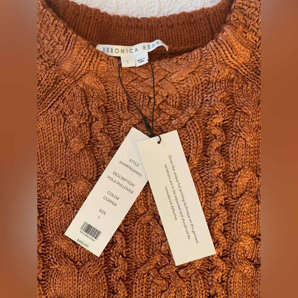 Gorgeous Veronica Beard Yola Foil Finish Sweater in Copper, Size Large. NWT. - Picture 4 of 8